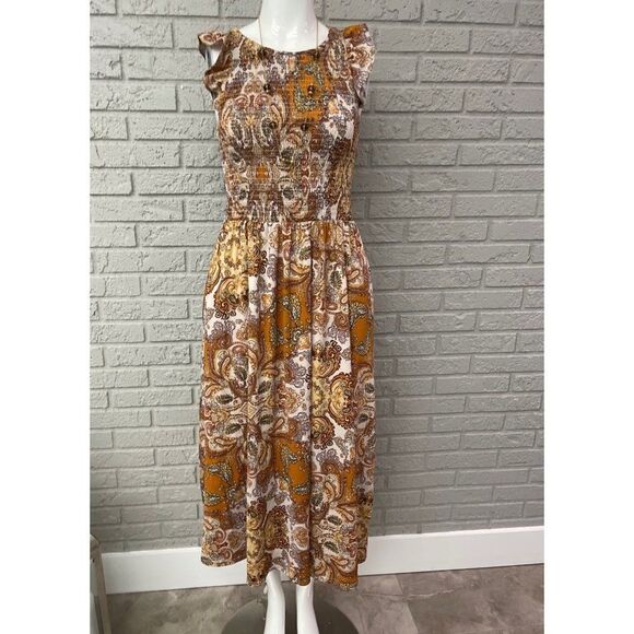 Code x Mode Sleeveless Multicolored Smock Paisley Print Midi Dress Size S - Picture 1 of 13